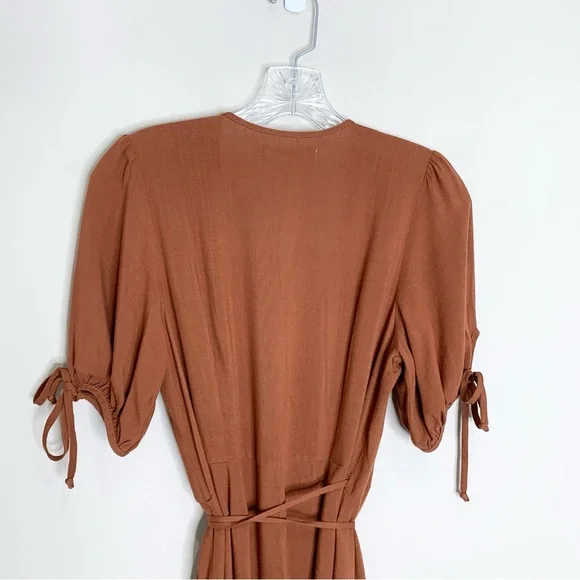 Christy Dawn The Augusta Midi Dress (Sz S) Short Puff Tie Sleeve Wrap Rust - Picture 12 of 16